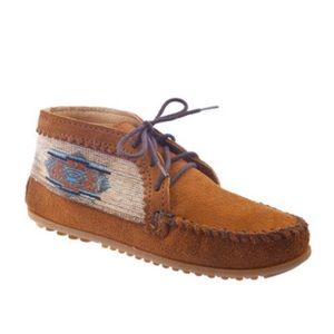 Brown Suede Moccasin with Patterned Detail